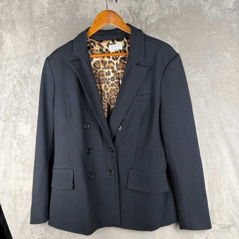 Black Double‎ Breasted Blazer Leopard Lining XL
